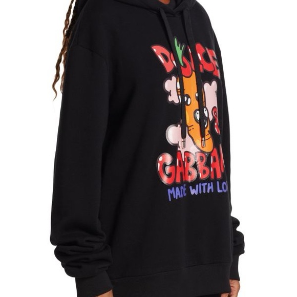 NWT Dolce & Gabbana Black Graphic Logo Hooded Sweatshirt, Women’s Oversized Fit - Picture 4 of 8